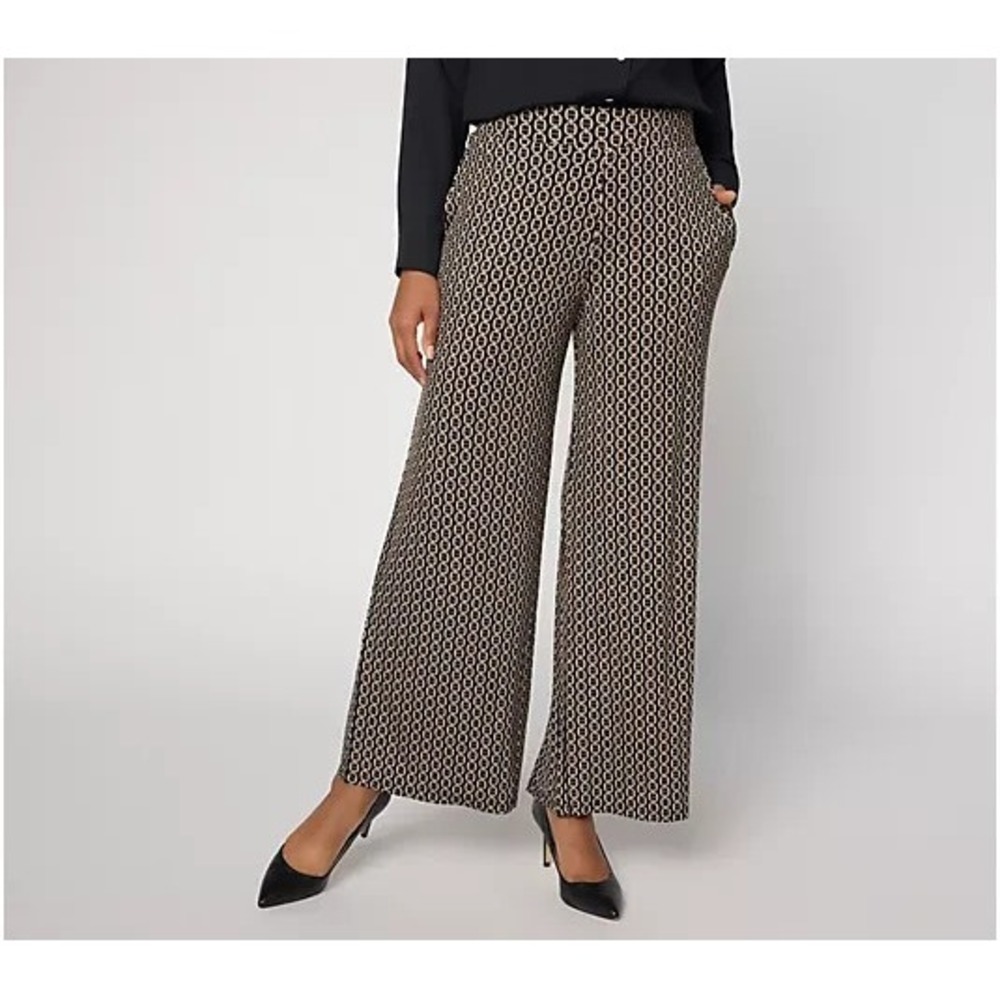 Joan Rivers Petite Full Length Palazzo Pants Black/Tan Petite Medium